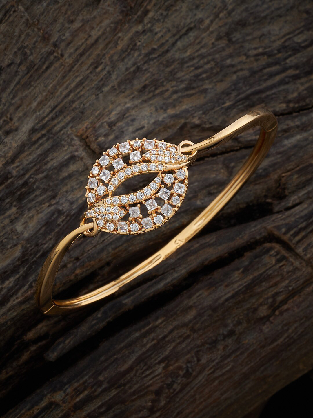 

Kushal's Fashion Jewellery Gold-Plated Cubic Zirconia Studded Kada Bracelet