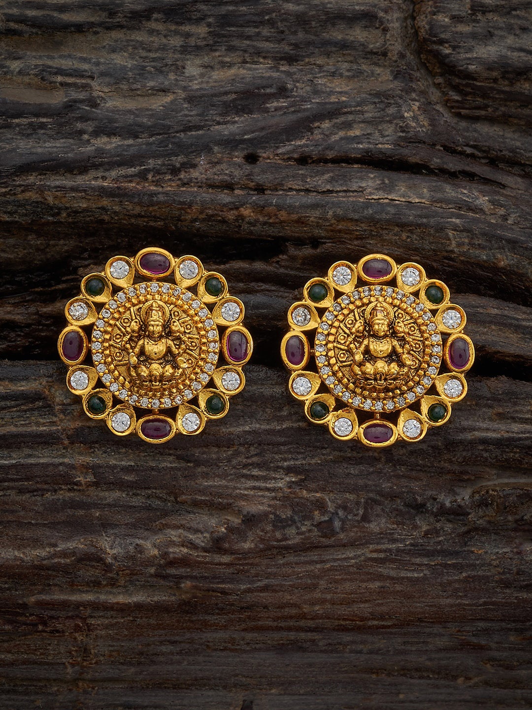 

Kushal's Fashion Jewellery Gold-Plated Artificial Stones Studded Circular Studs Earrings, Red