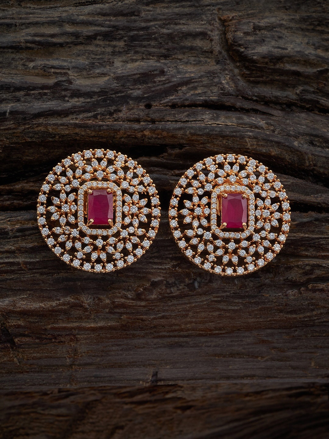 

Kushal's Fashion Jewellery Cubic Zirconia Gold Plated Studs Earrings