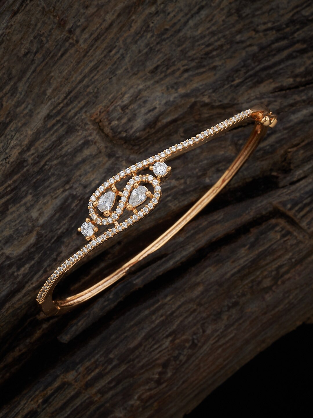 

Kushal's Fashion Jewellery Gold-Plated Cubic Zirconia Studded Kada Bracelet