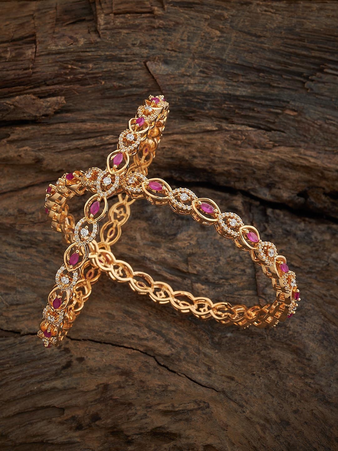 

Kushal's Fashion Jewellery Set Of 2 Gold-Plated Cubic Zirconia Studded Bangles