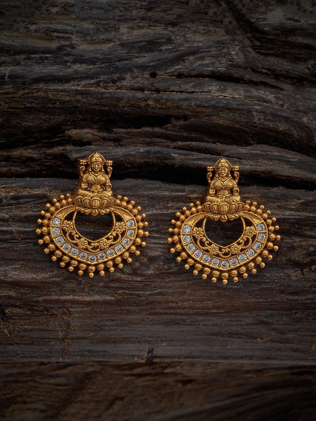 

Kushal's Fashion Jewellery 92.5 Pure Silver Gold-Plated Stones Studded Drop Earrings