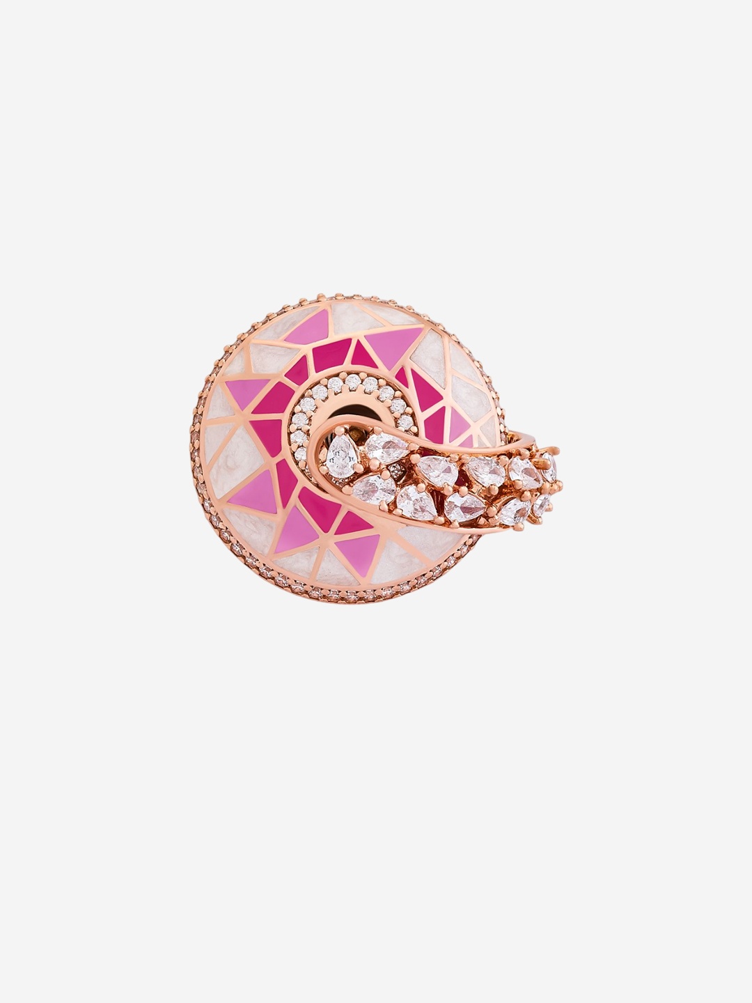 

Kushal's Fashion Jewellery Rose Gold-Plated CZ-Stone Studded Floral Finger Ring