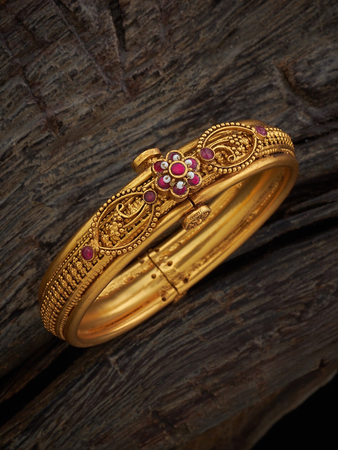 

Kushal's Fashion Jewellery Women Antique Gold-Plated Ruby Kada Bracelet