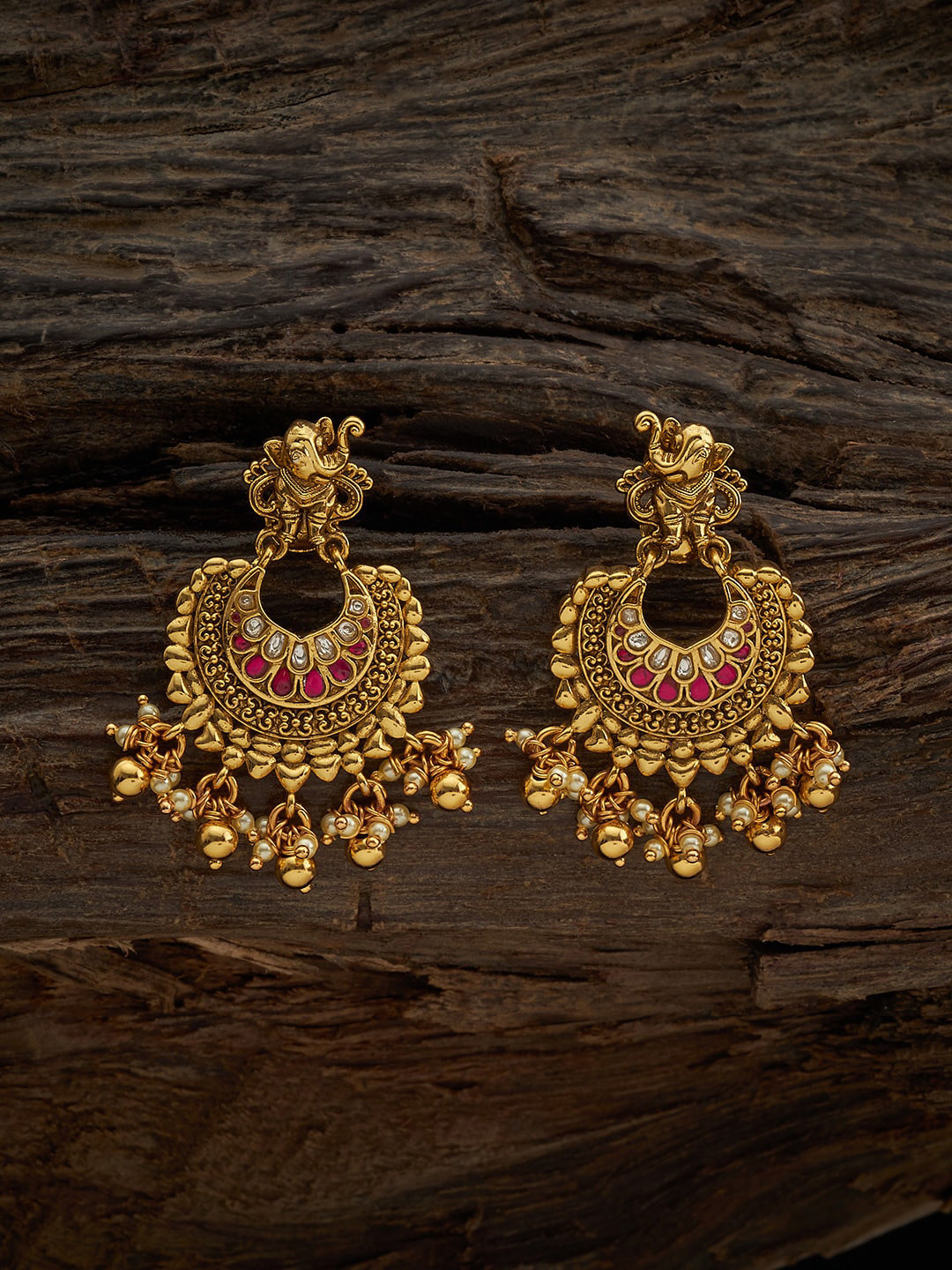 

Kushal's Fashion Jewellery 92.5 Pure Silver Gold-Plated Stones Studded Chandbalis
