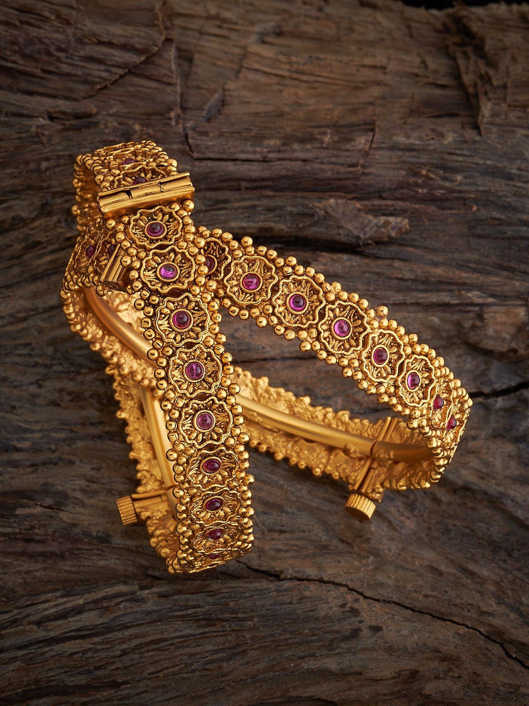 

Kushal's Fashion Jewellery Set Of 2 Gold-Plated Stone-Studded Bangle