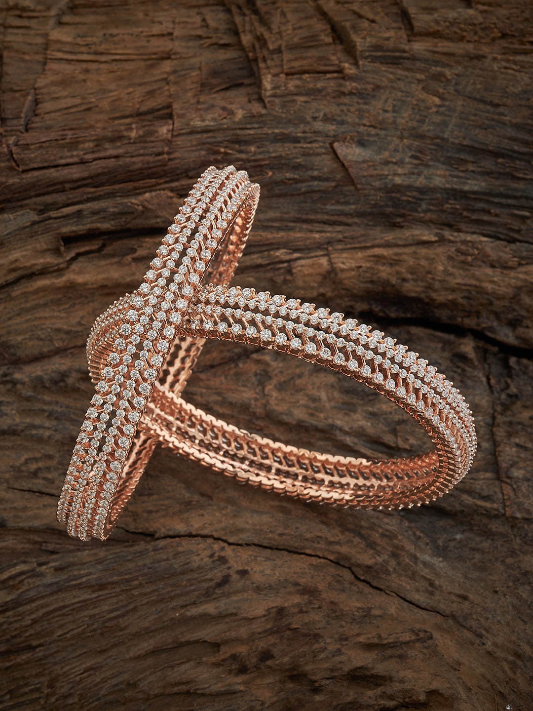 

Kushal's Fashion Jewellery Set Of 2 Rose Gold-Plated Cubic Zirconia Studded Bangles