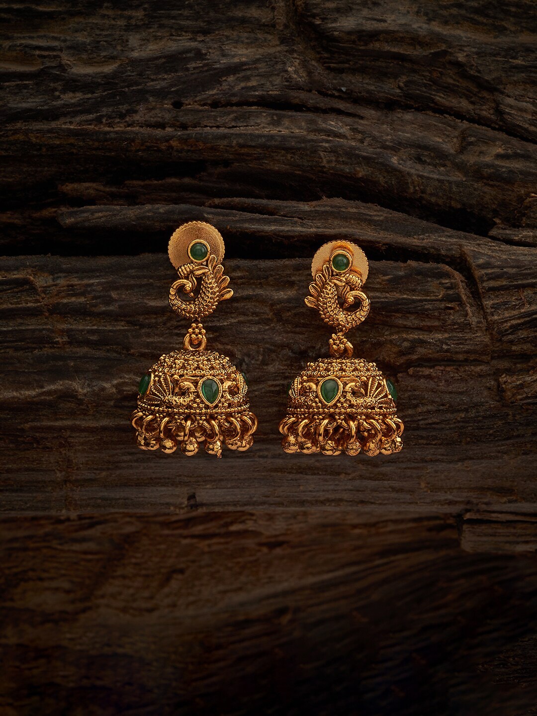 

Kushal's Fashion Jewellery Gold Plated Artificial Stones Antique Jhumkas