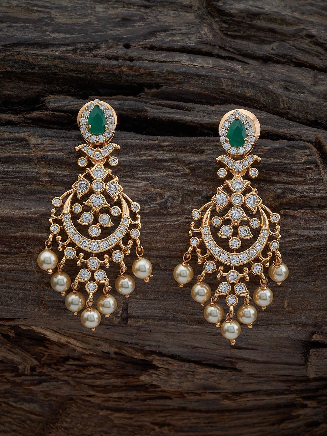 

Kushal's Fashion Jewellery Gold-Plated Cubic Zirconia Studded Contemporary Drop Earrings, Green