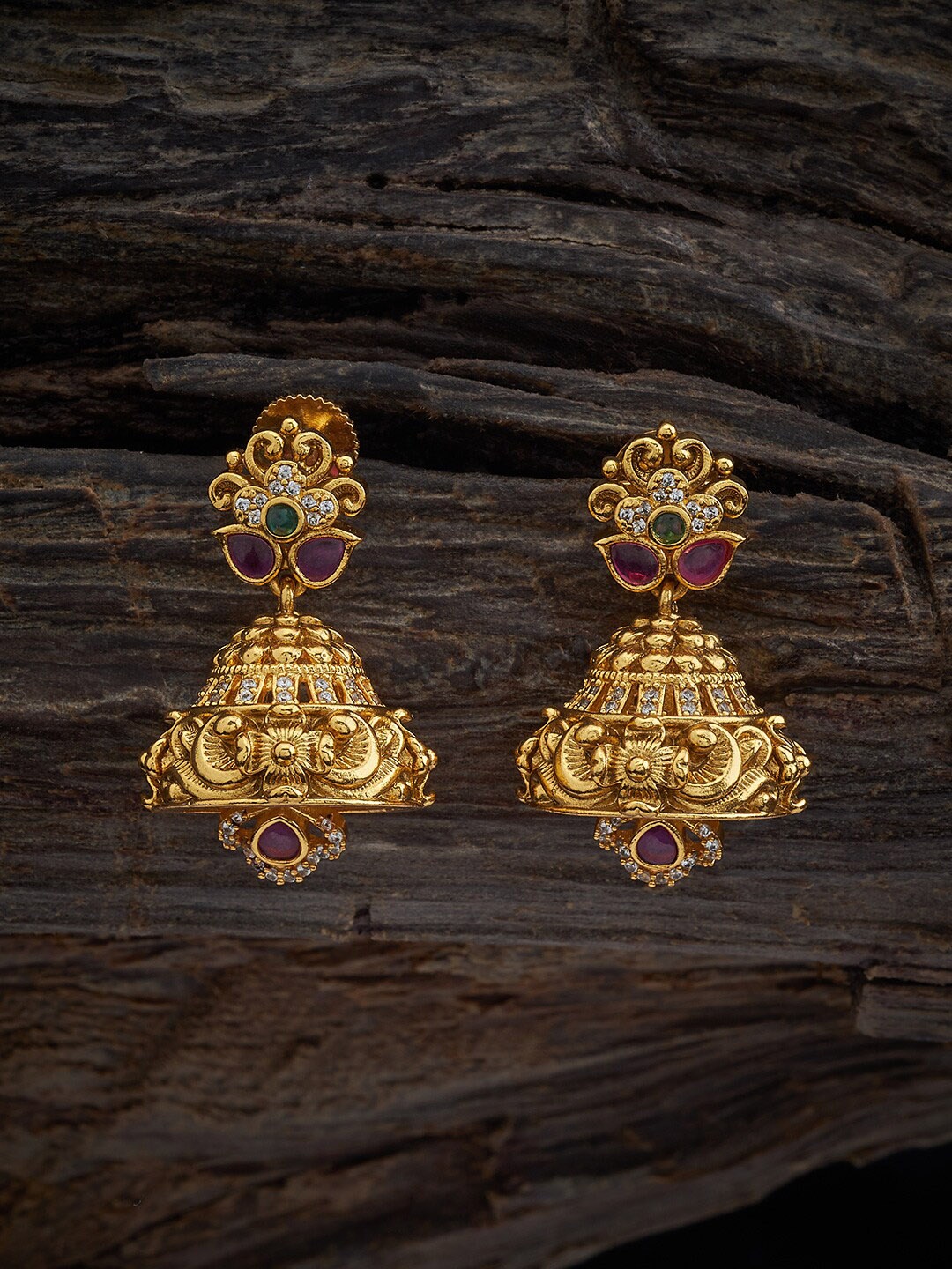

Kushal's Fashion Jewellery Gold Plated Artificial Stones Antique Jhumkas