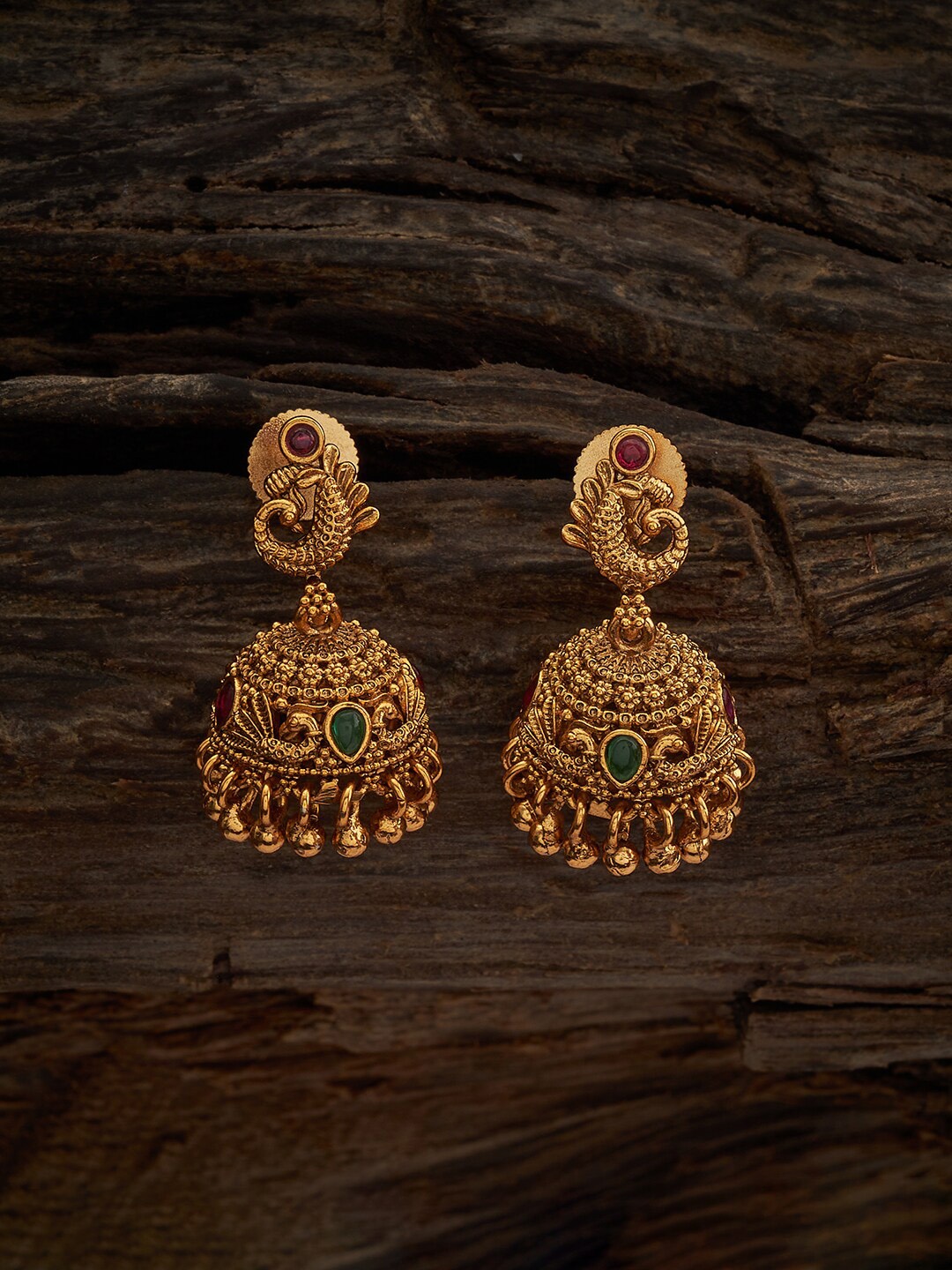 

Kushal's Fashion Jewellery Gold-Plated Stones Studded Dome Shaped Jhumkas