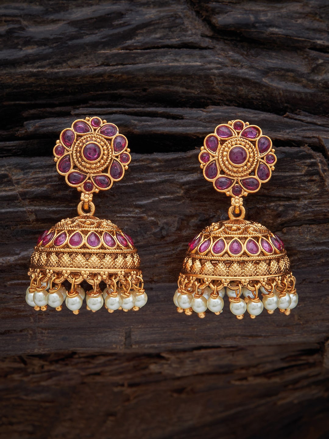 

Kushal's Fashion Jewellery Gold-Plated Stones Studded Dome Shaped Jhumkas