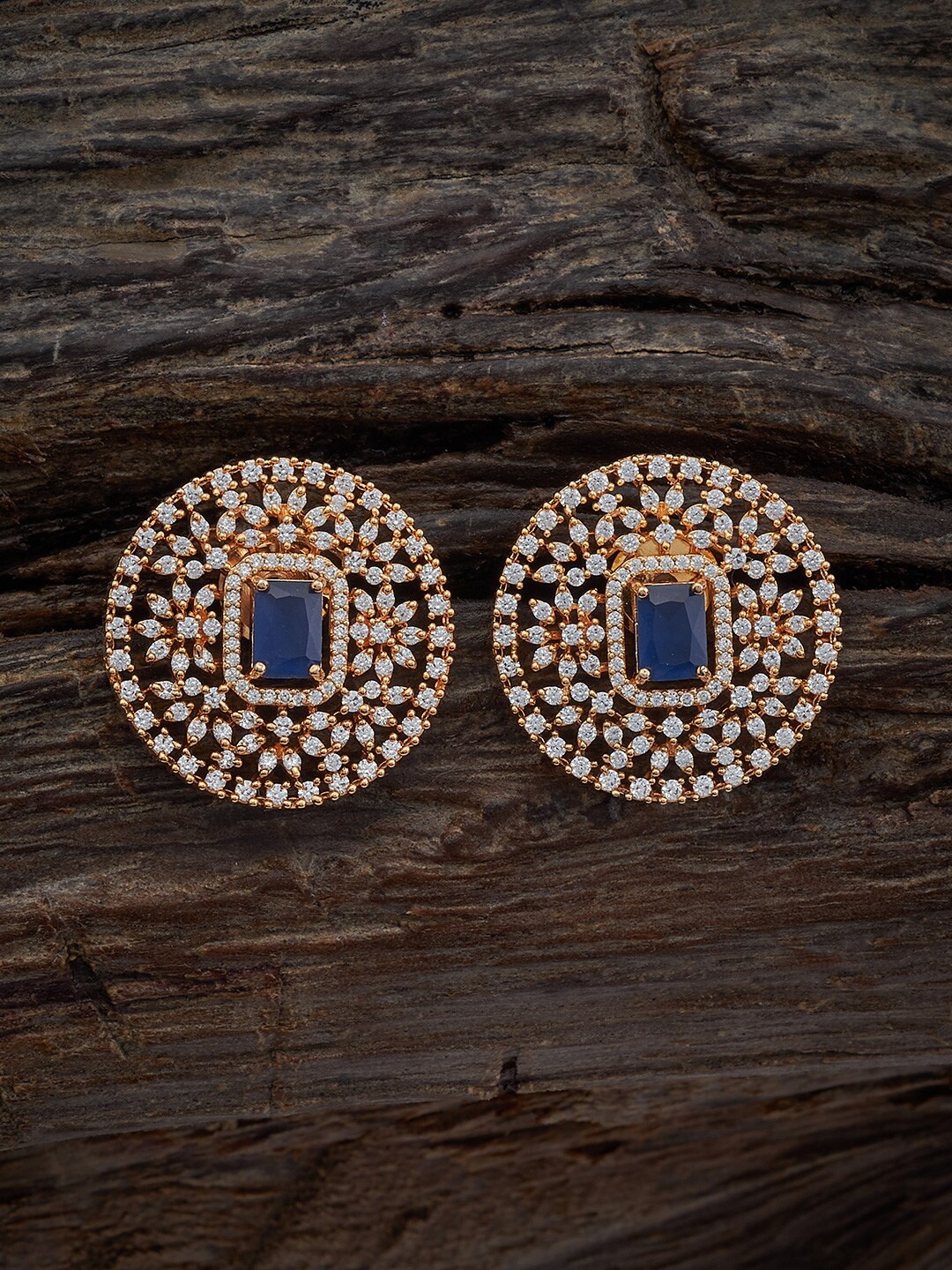 

Kushal's Fashion Jewellery Gold-Plated Zircon Studded Studs Earrings, Blue
