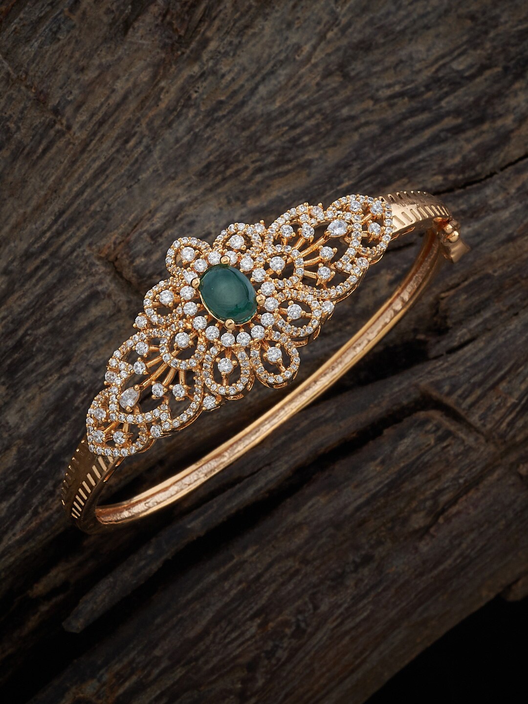 

Kushal's Fashion Jewellery Women Cubic Zirconia Gold-Plated Kada Bracelet