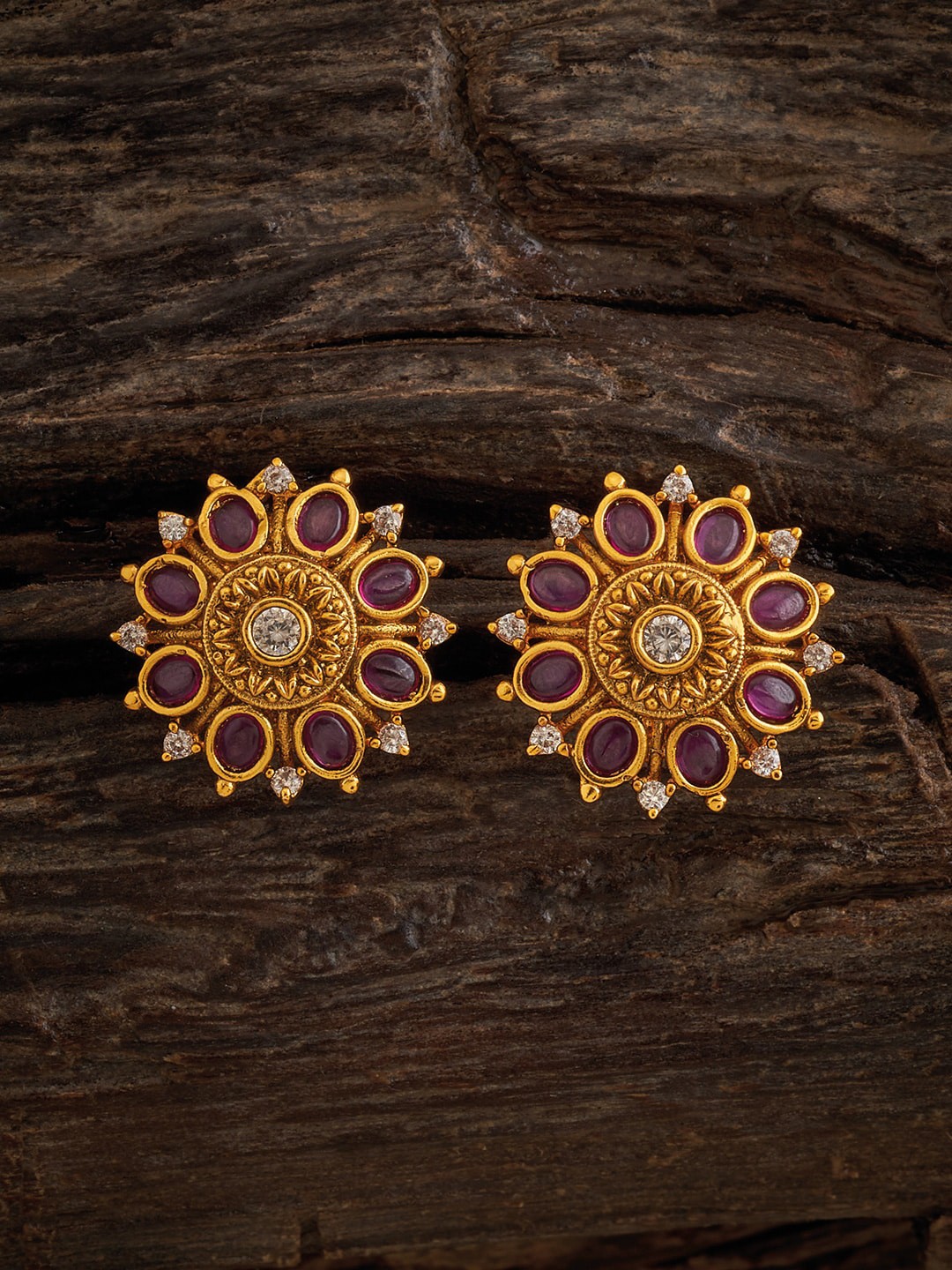 

Kushal's Fashion Jewellery Gold-Plated Artificial Stones Studded Circular Studs Earrings, Red