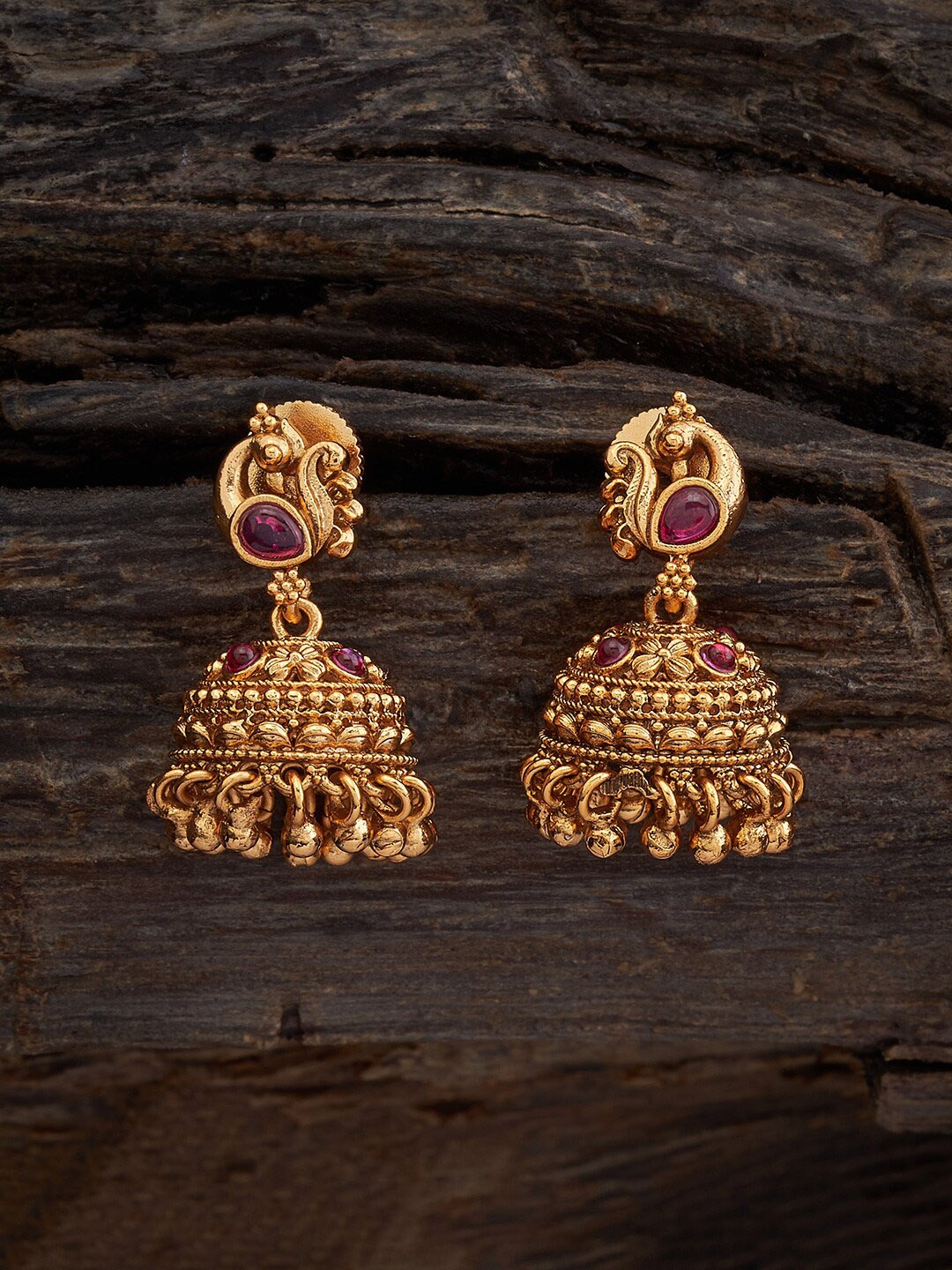 

Kushal's Fashion Jewellery Gold-Plated Artificial Stones Studded Drop Earrings, Red