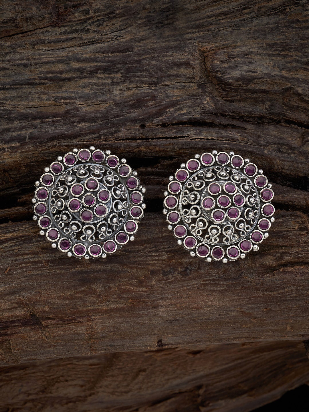 

Kushal's Fashion Jewellery Silver Artificial Stones Studded Studs Earrings, Red