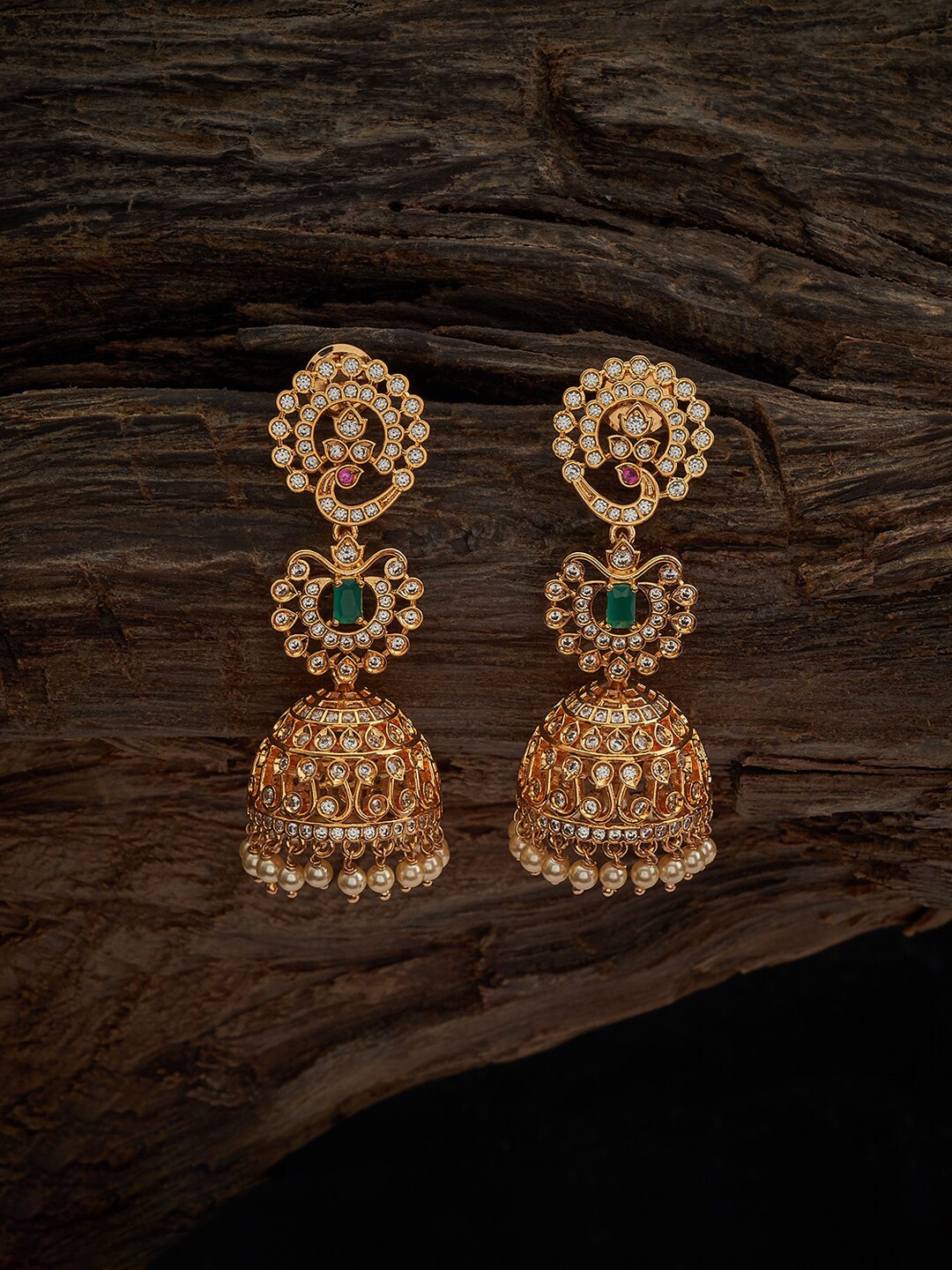 

Kushal's Fashion Jewellery Gold-Plated Stones Studded Dome Shaped Jhumkas