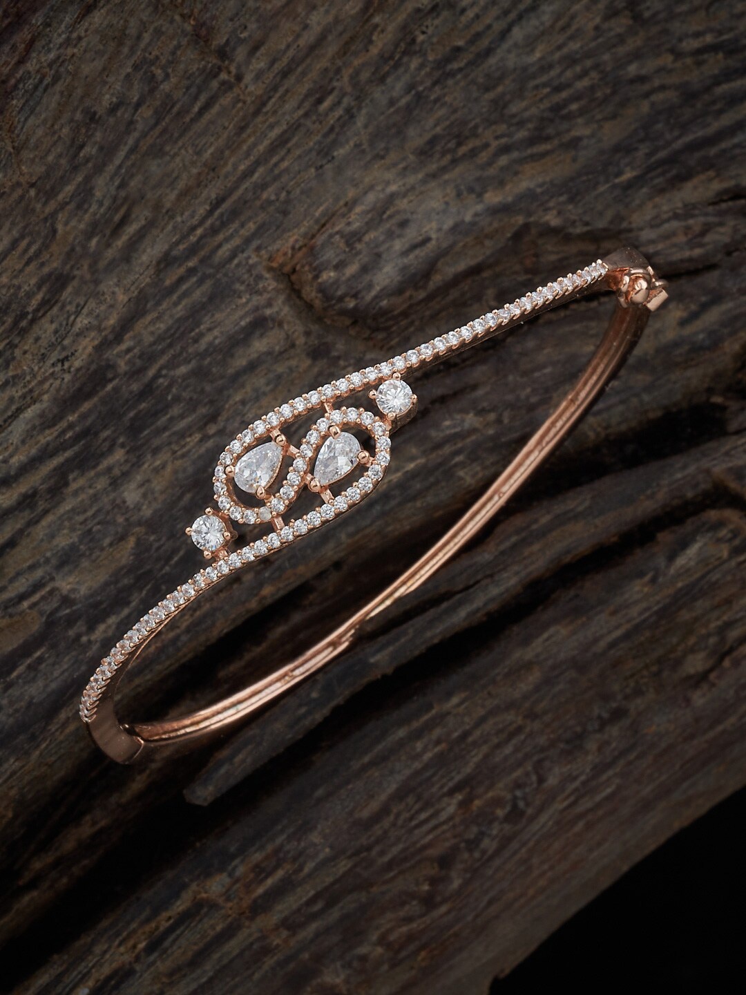 

Kushal's Fashion Jewellery Rose Gold-Plated Cubic Zirconia Studded Kada Bracelet