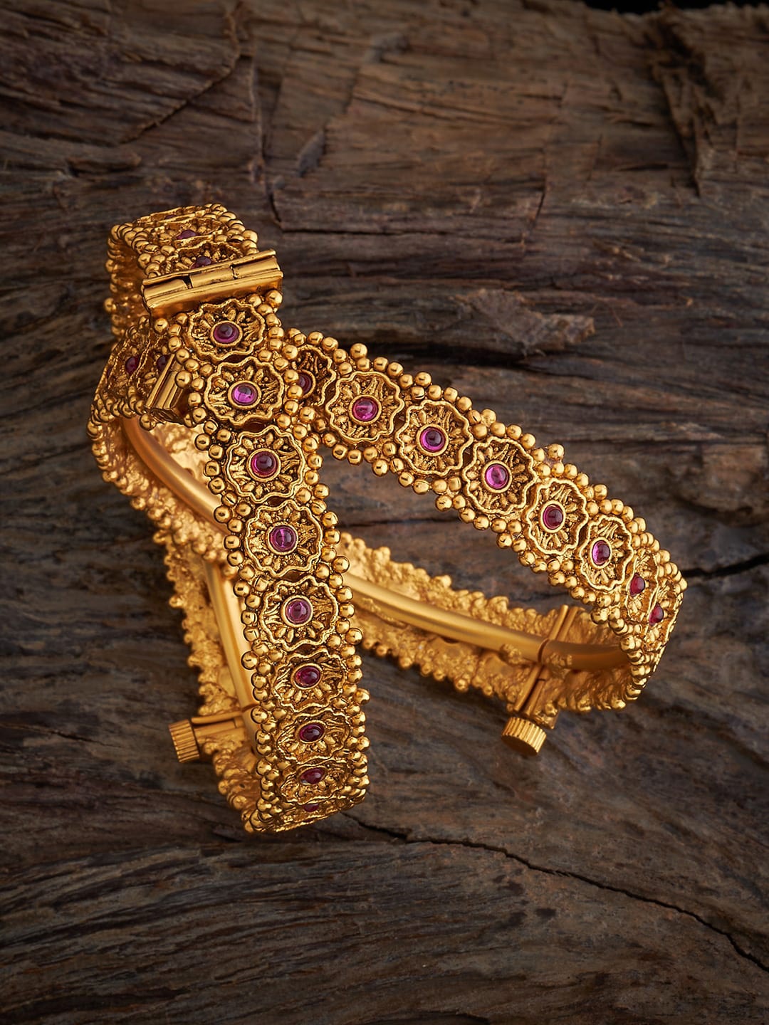 

Kushal's Fashion Jewellery Set Of 2 Gold-Plated Stones Studded Bangles