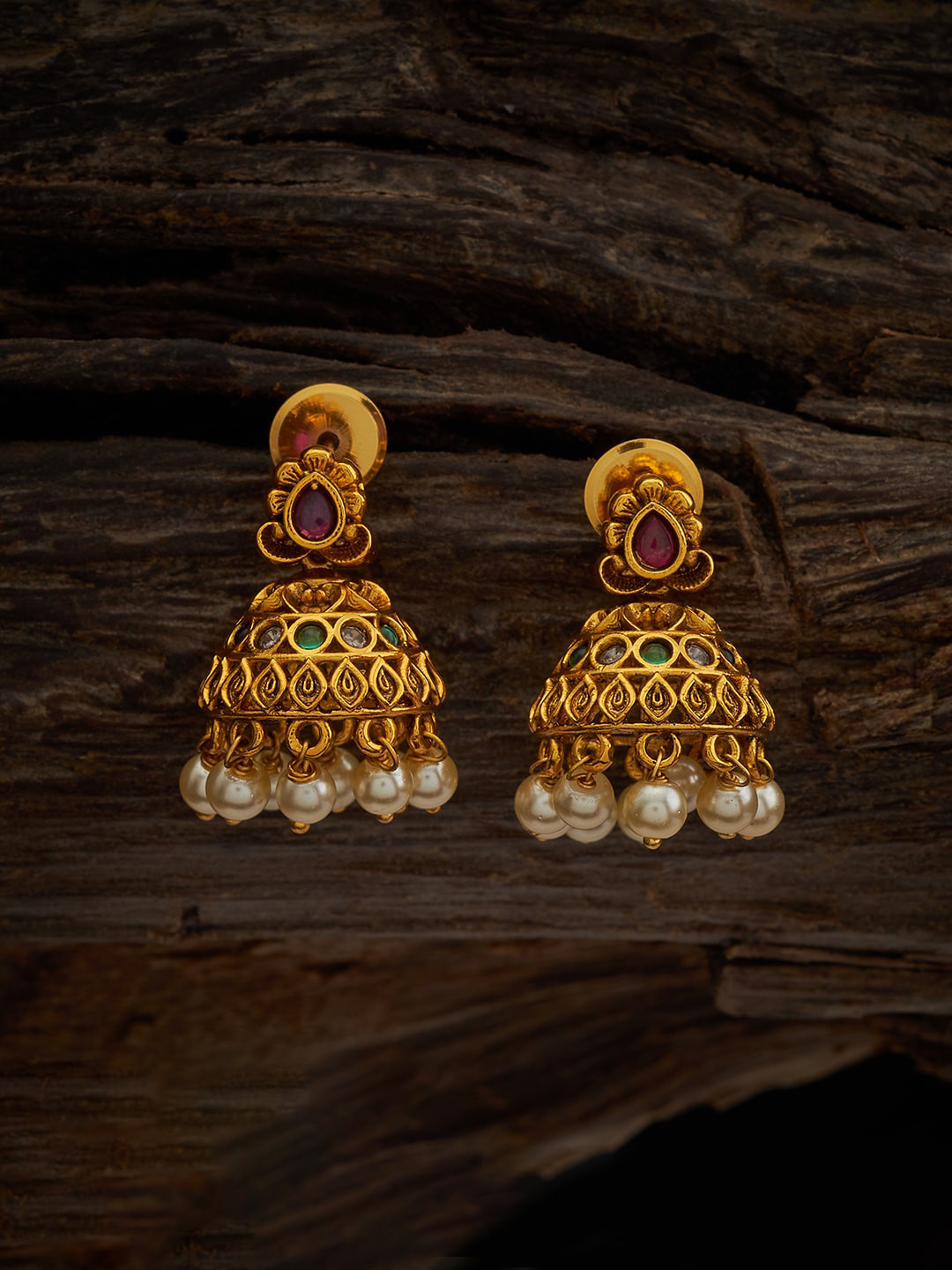 

Kushal's Fashion Jewellery Gold Plated Artificial Beads Antique Jhumkas
