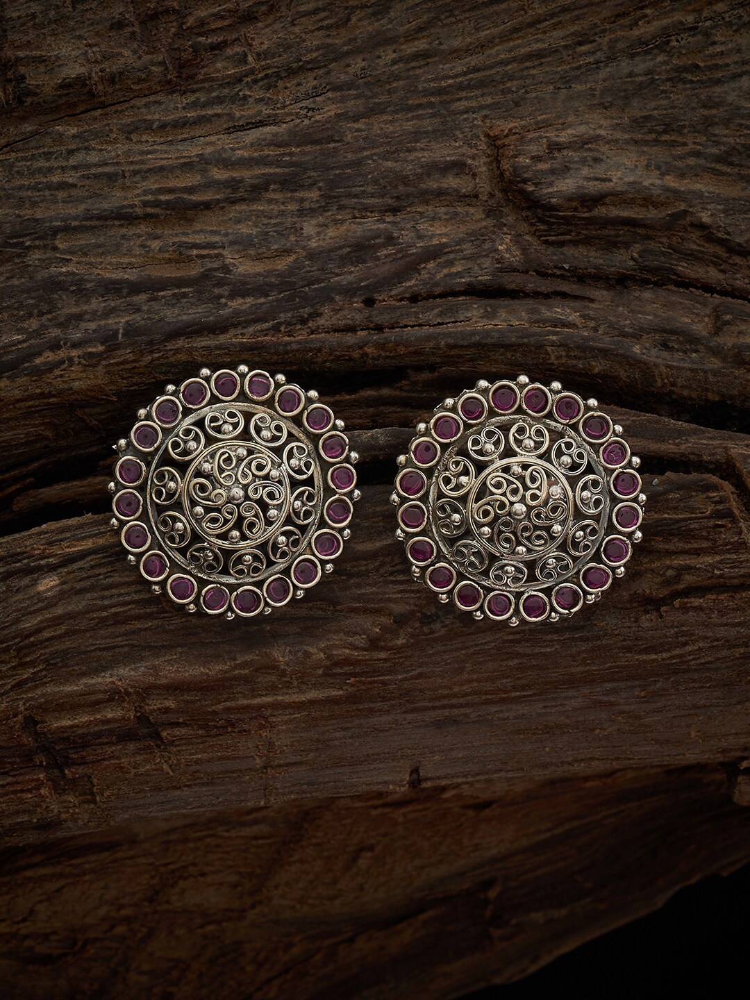

Kushal's Fashion Jewellery Silver Rhodium-Plated Ruby Studded Stud Earrings