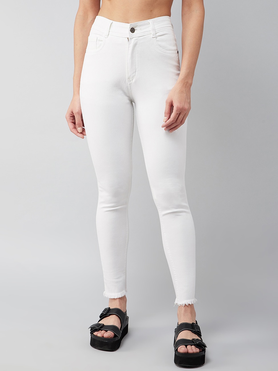 

DOLCE CRUDO Women White Skinny Fit High-Rise Clean Look Stretchable Jeans