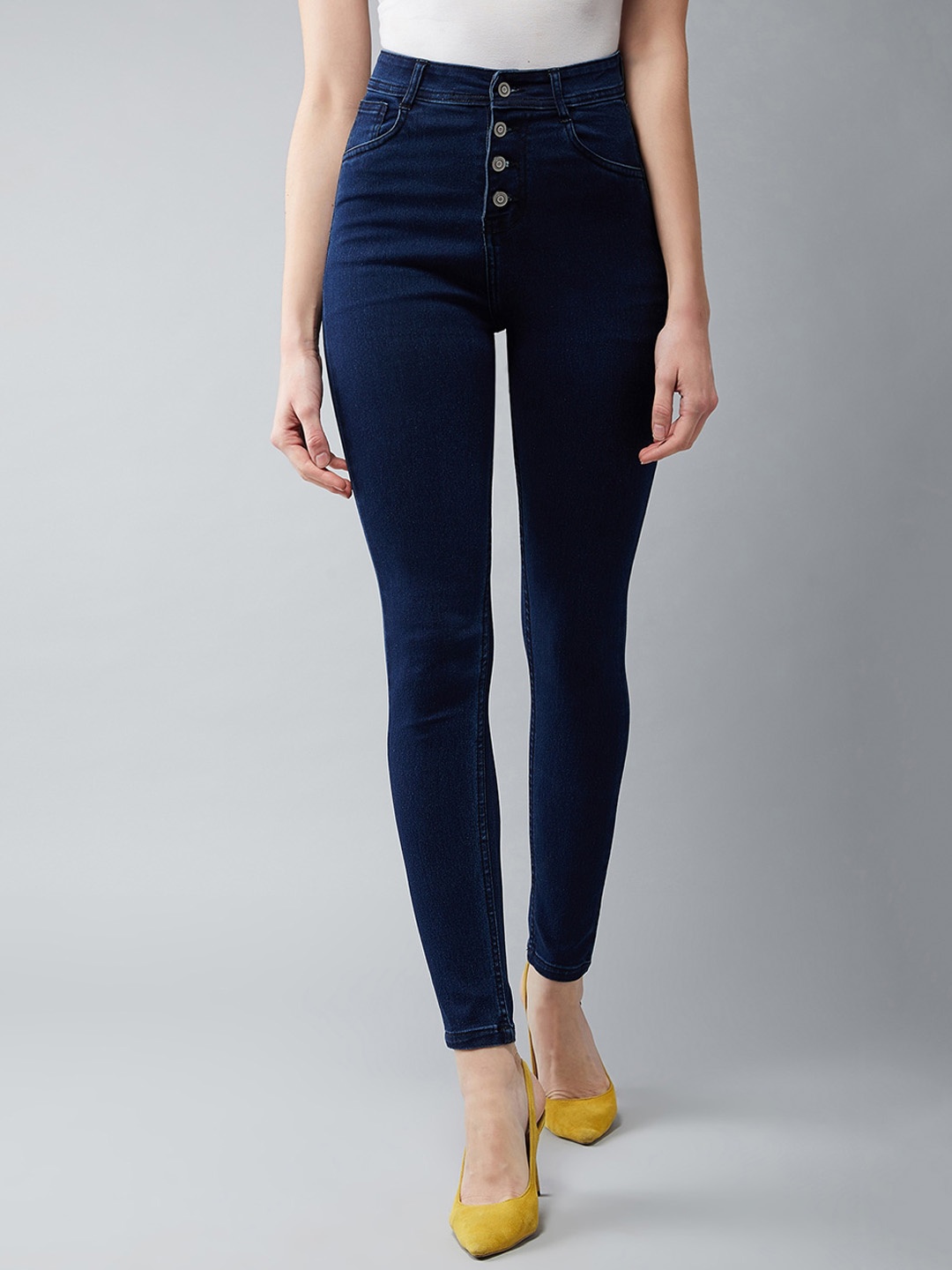 

DOLCE CRUDO Women Navy Blue Skinny Fit High-Rise Clean Look Stretchable Jeans