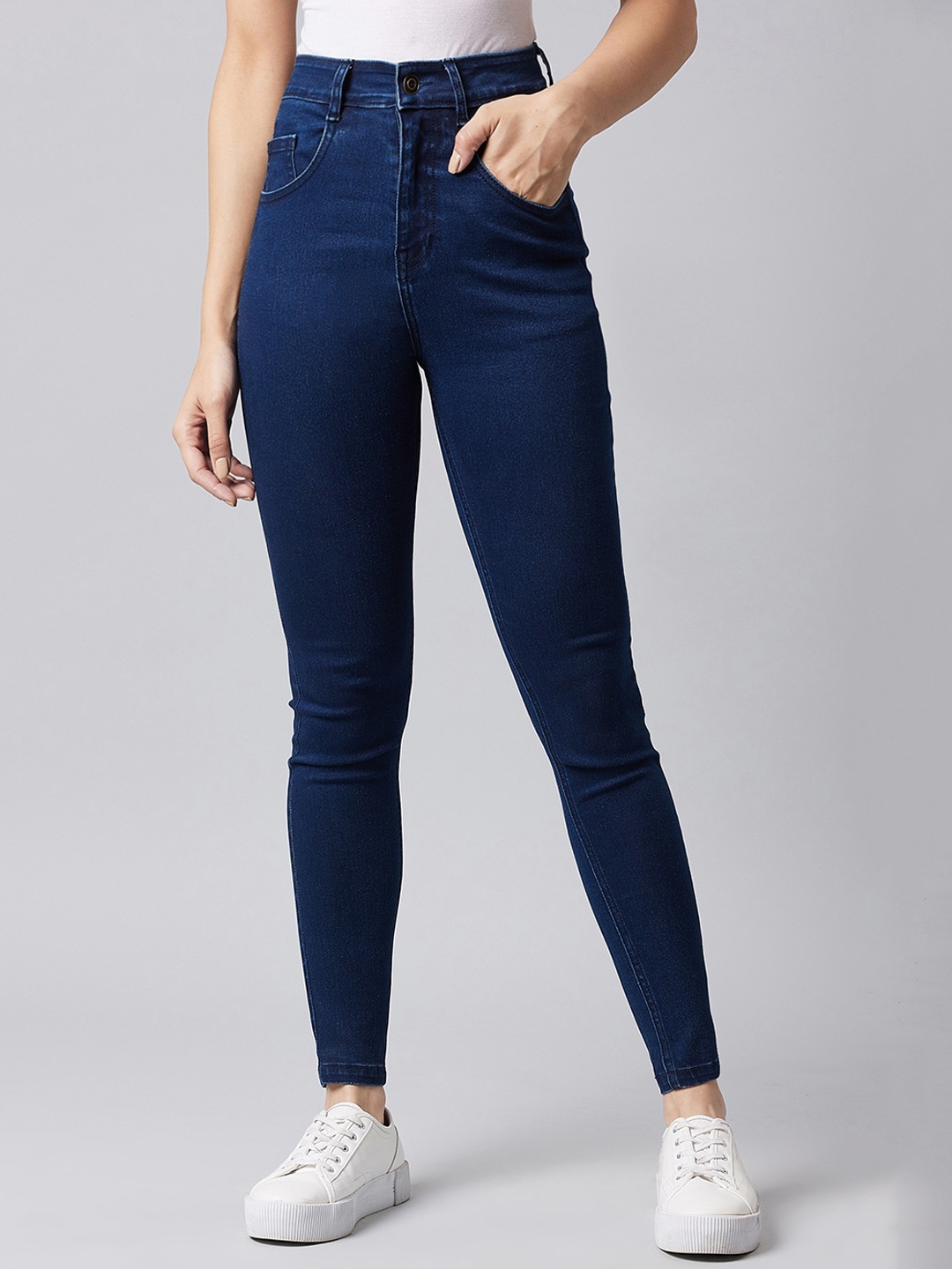 

DOLCE CRUDO Women Navy Blue Skinny Fit High-Rise Clean Look Stretchable Jeans