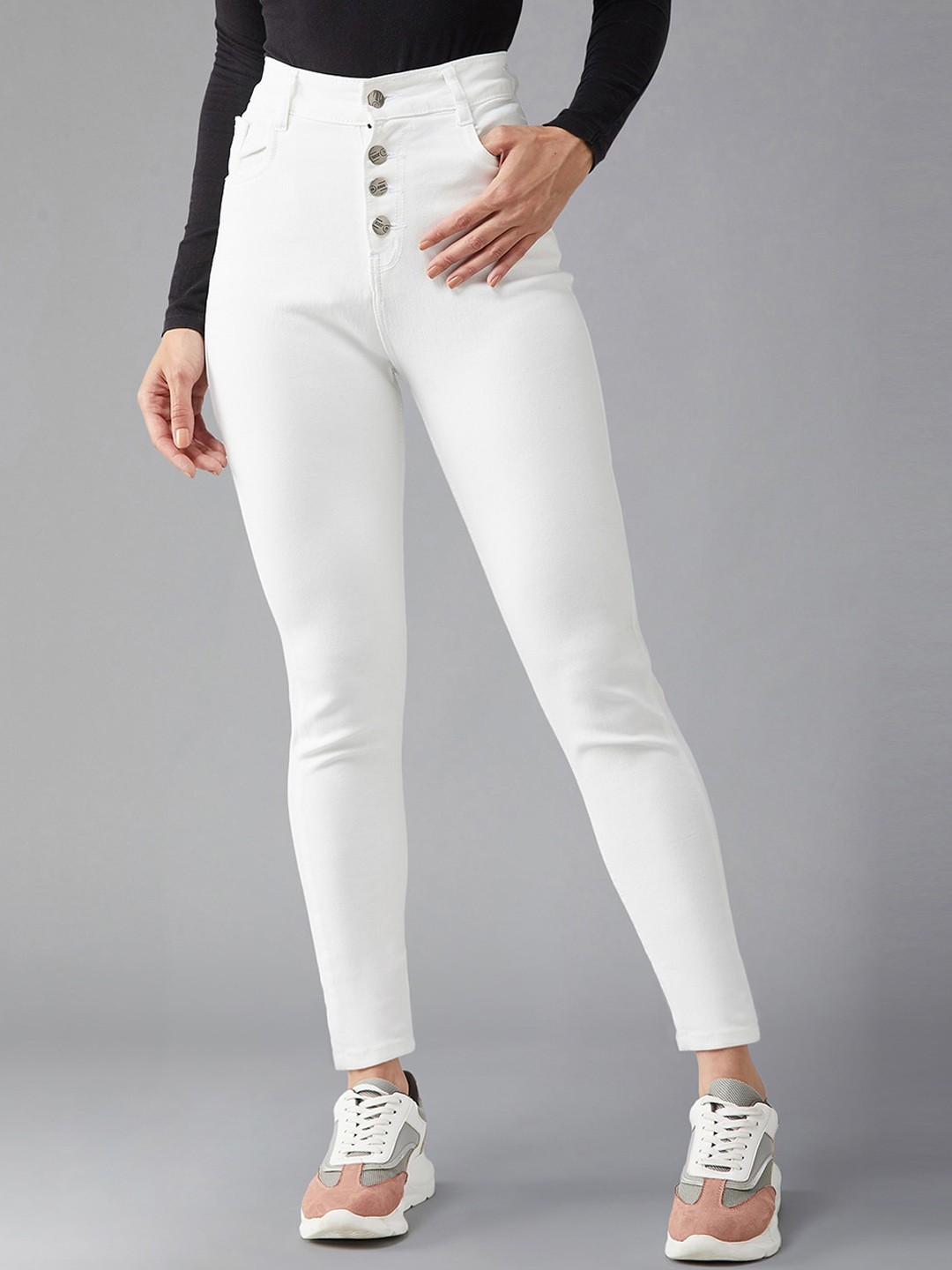 

DOLCE CRUDO Women White Skinny Fit High-Rise Clean Look Stretchable Jeans