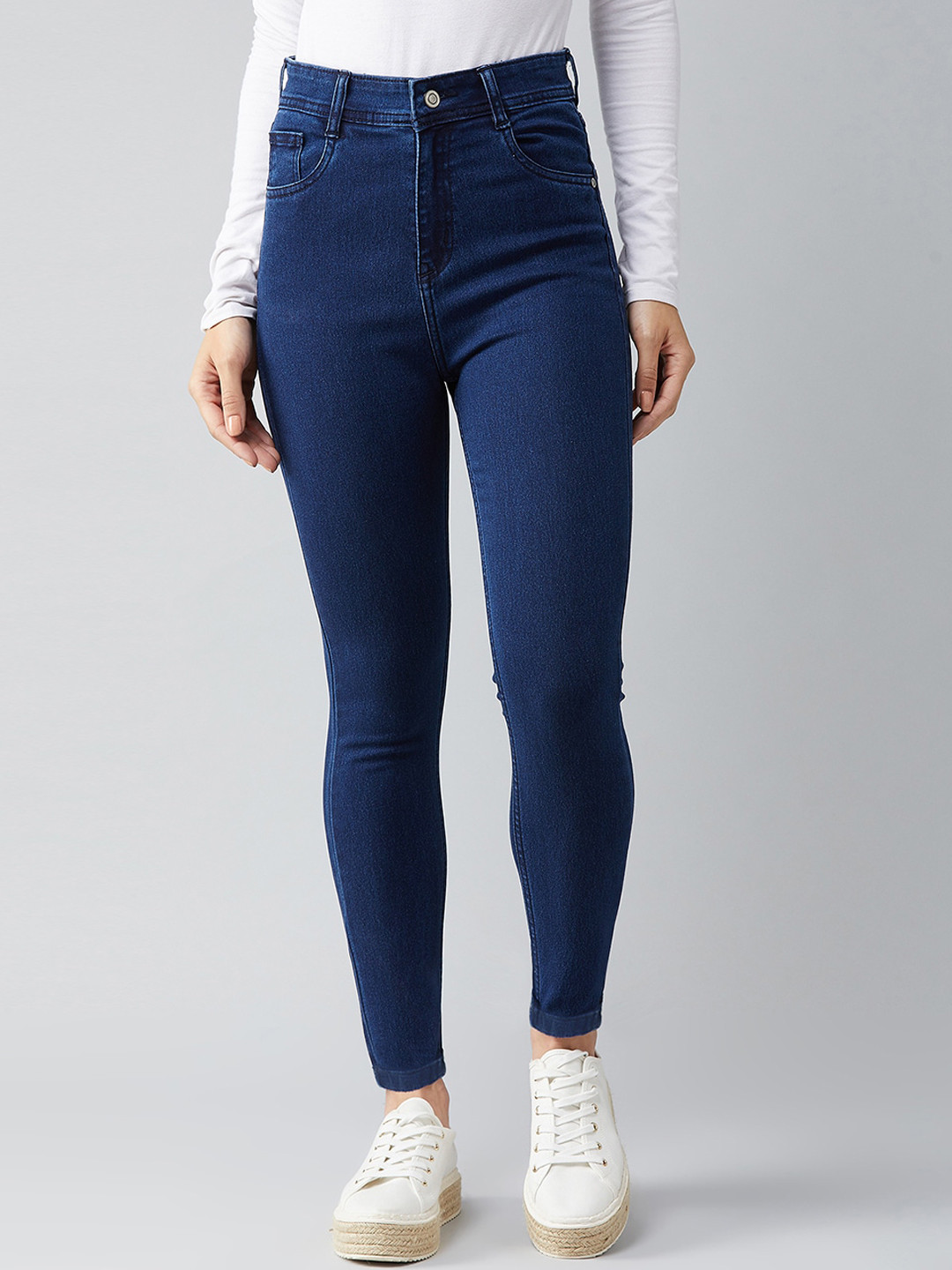 

DOLCE CRUDO Women Navy Blue Skinny Fit High-Rise Clean Look Stretchable Jeans