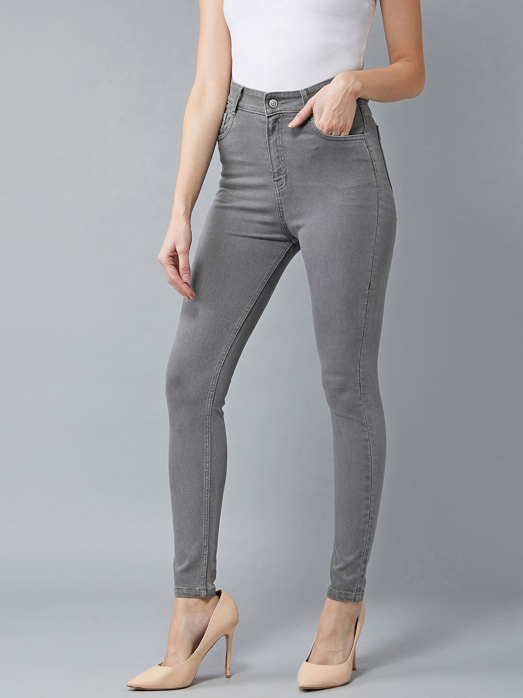 

DOLCE CRUDO Women Grey Skinny Fit High-Rise Clean Look Stretchable Jeans