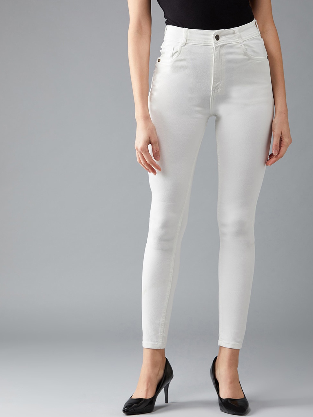 

DOLCE CRUDO Women White Skinny Fit High-Rise Clean Look Stretchable Jeans