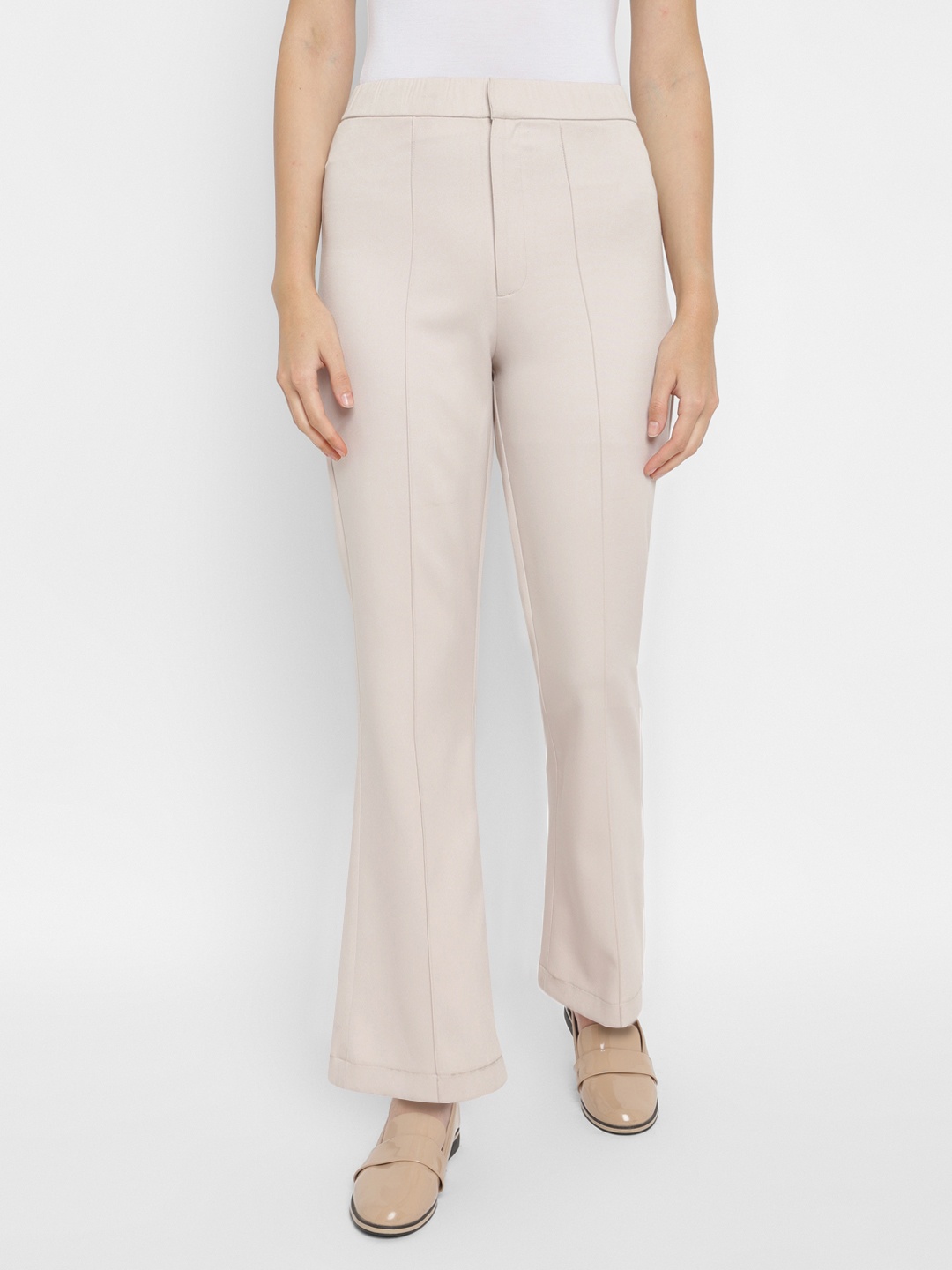

Taurus Women Mid-Rise Plain Cotton Bootcut Trousers, Beige