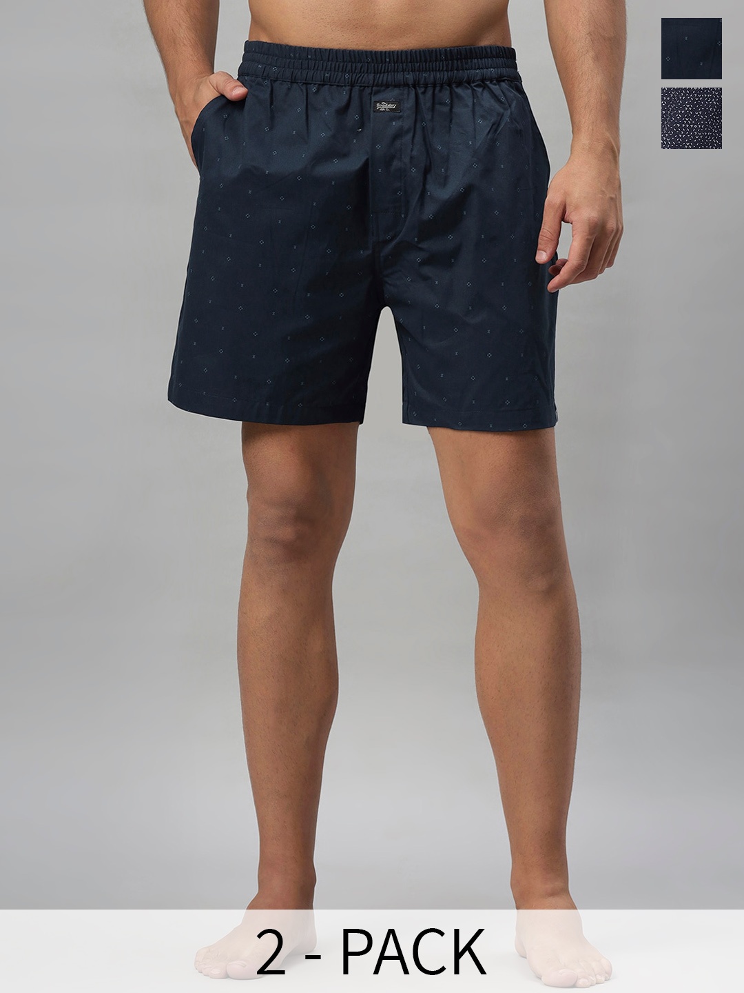 

The Roadster Lifestyle Co. Pack of 2 Navy Blue Printed Pure Cotton Boxers