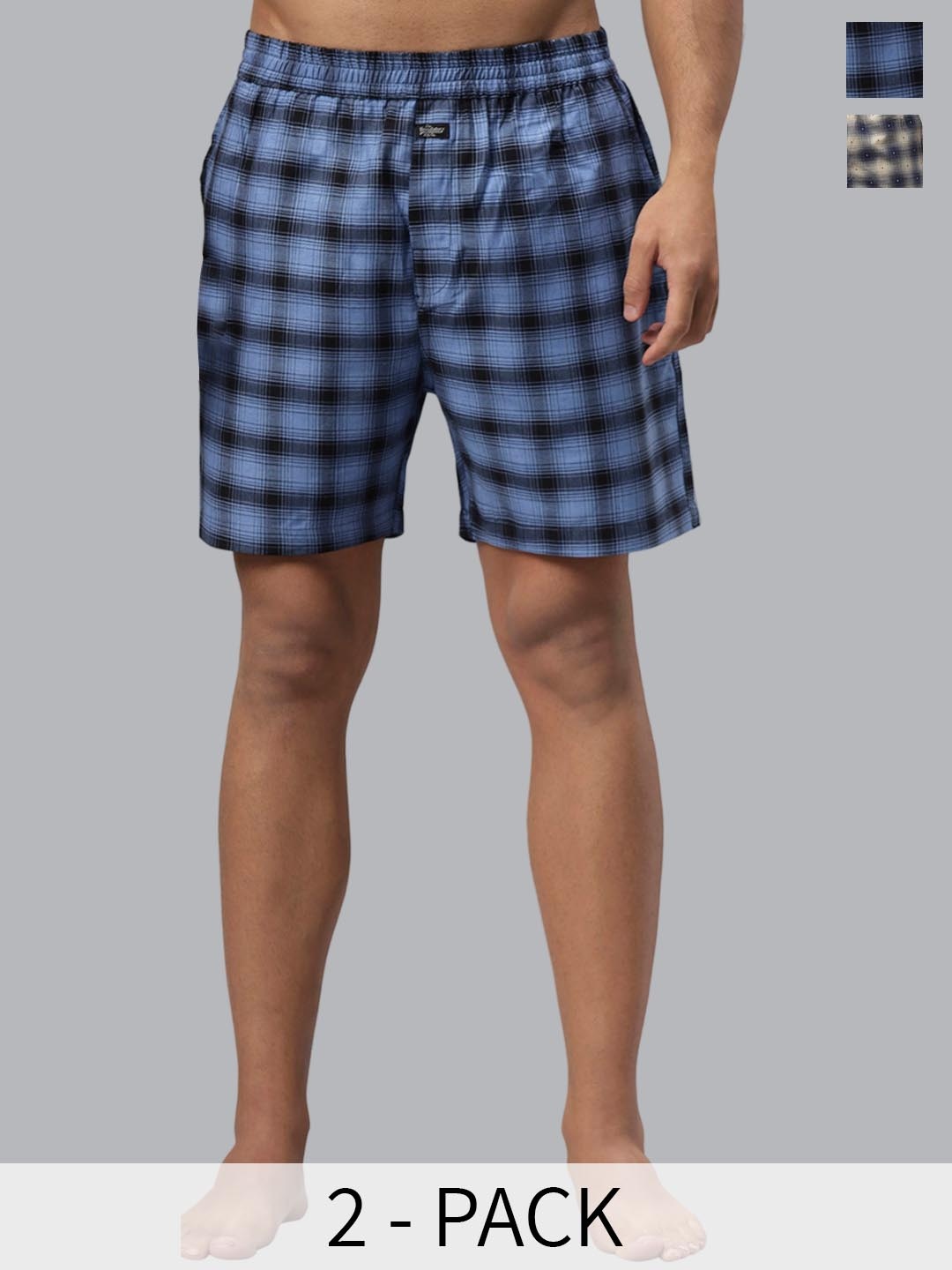 

The Roadster Lifestyle Co. Pack of 2 Blue & Beige Checked Pure Cotton Boxers