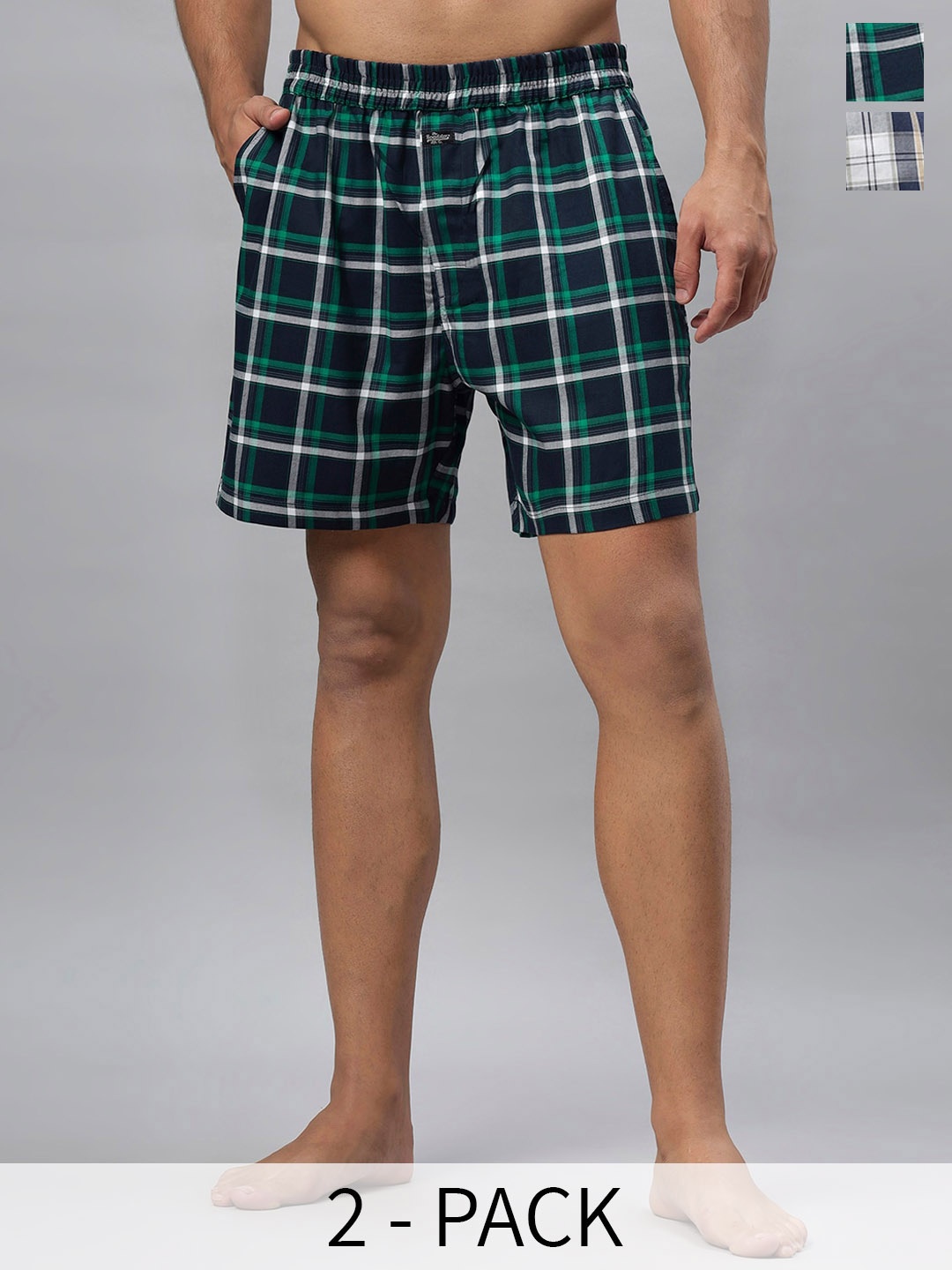 

The Roadster Lifestyle Co. Pack of 2 Blue & White Checked Pure Cotton Boxers