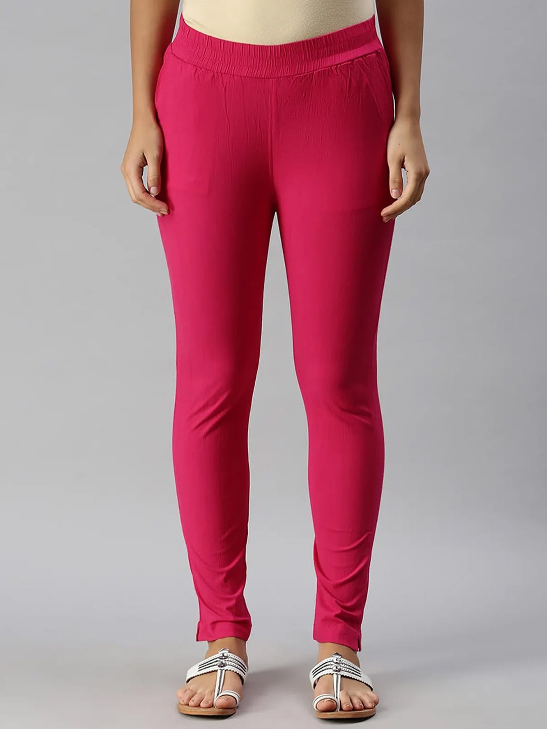 

Soch Women Plain Mid-Rise Slip-On Slim Fit Trousers, Fuchsia