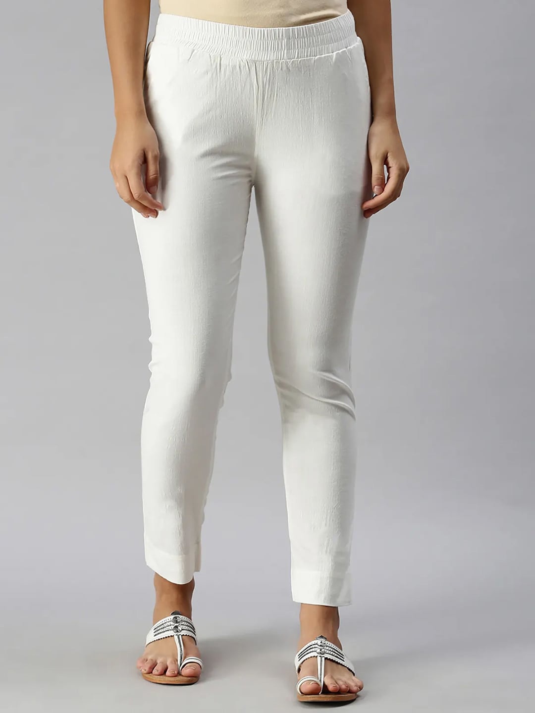 

Soch Women Off White Slim Fit Mid-Rise Trousers