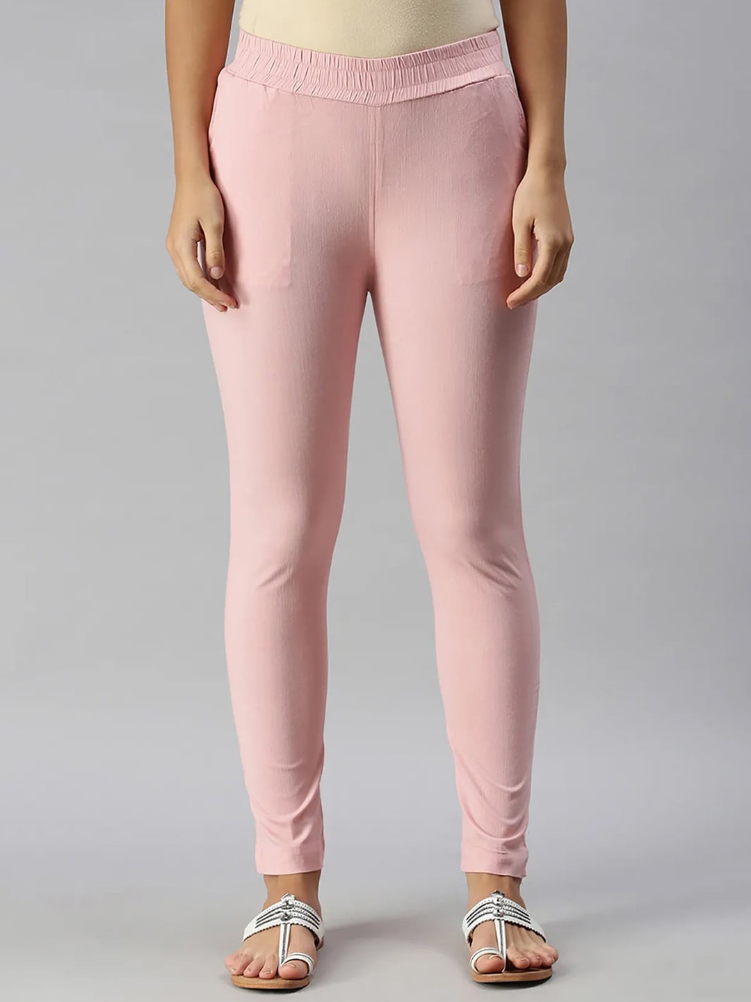 

Soch Women Plain Mid-Rise Slip-On Slim Fit Trousers, Pink
