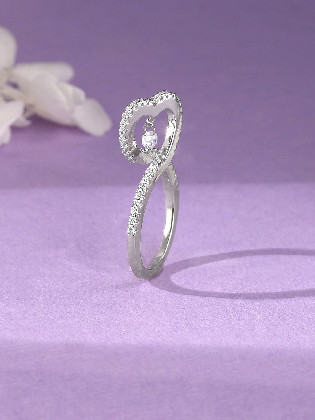 GIVA 925 Silver Rhodium-Plated Stones Studded Finger Ring