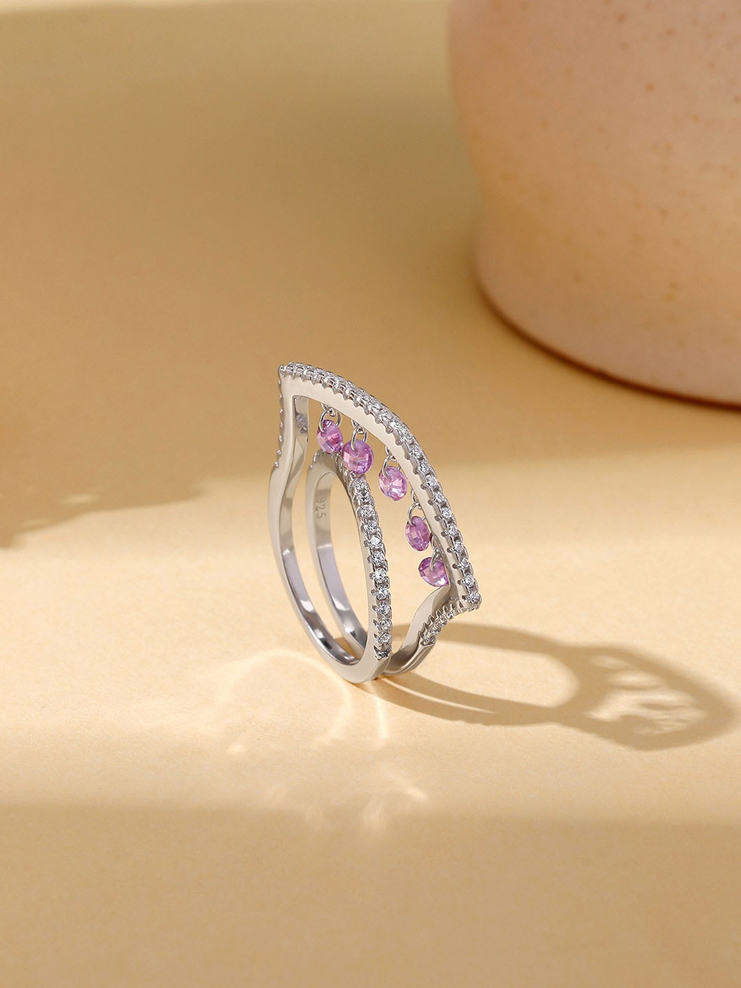 

GIVA 925 Silver Rhodium-Plated Stones Studded Finger Ring