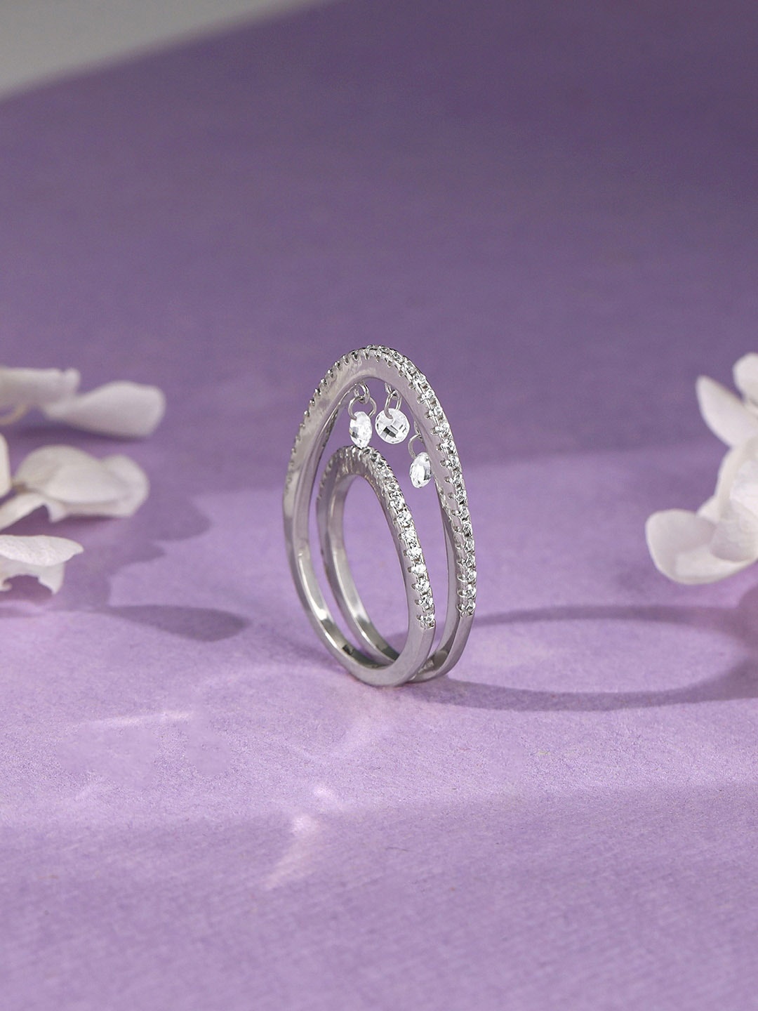 

GIVA 925 Silver Rhodium-Plated Stones Studded Finger Ring