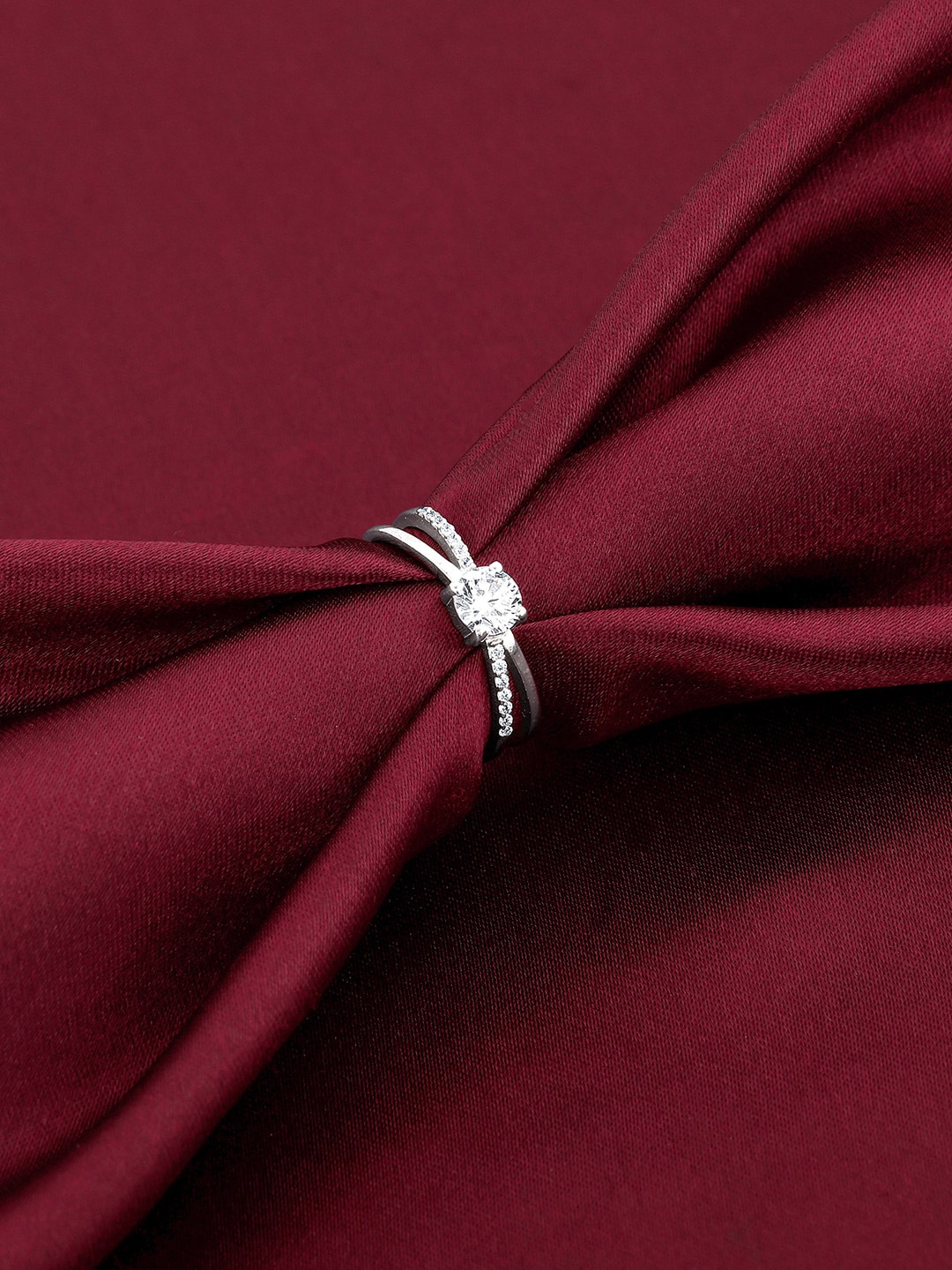 GIVA 925 Silver Rhodium-Plated Stones Studded Finger Ring