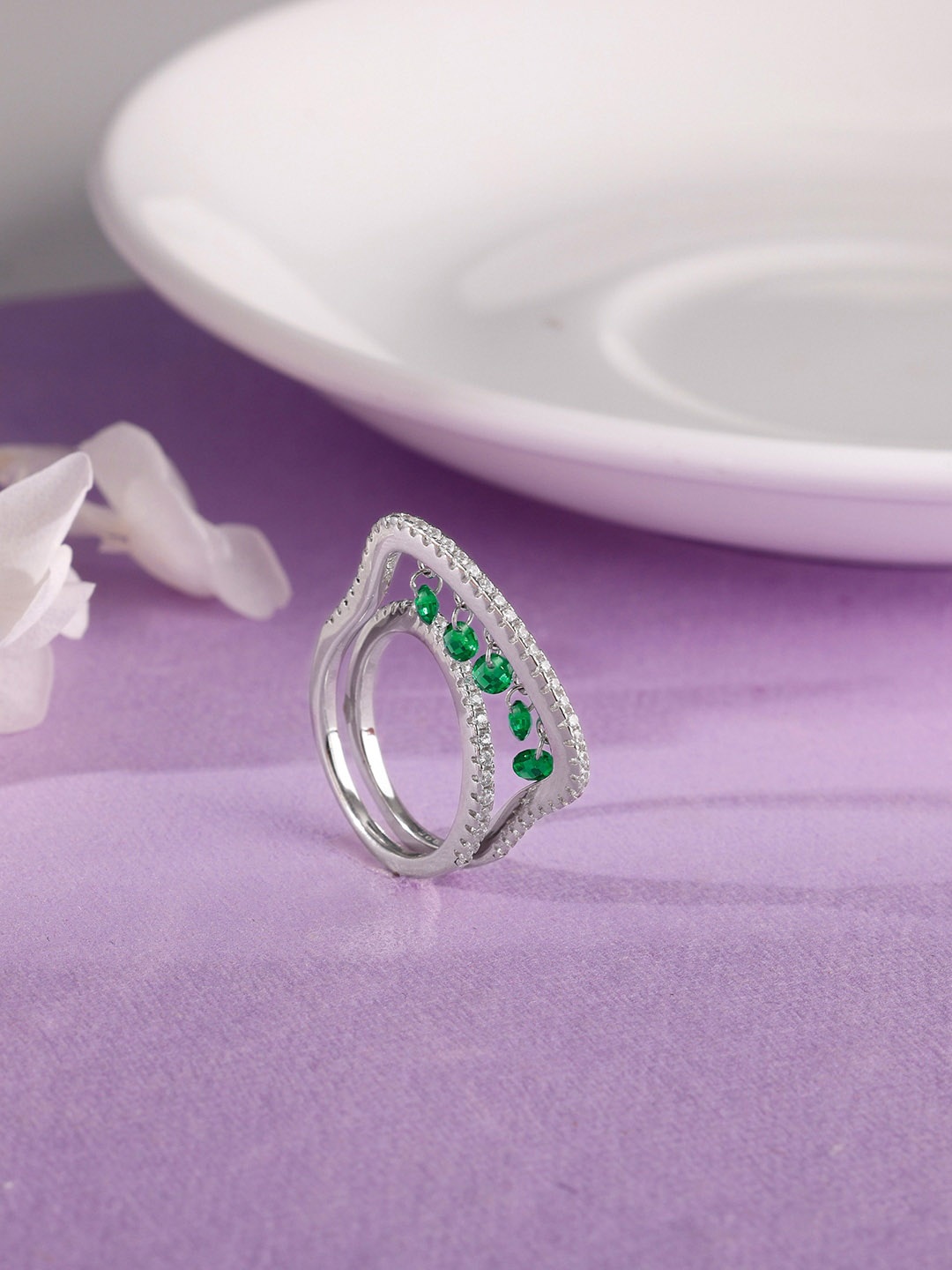 

GIVA 925 Silver Rhodium-Plated Stones Studded Finger Ring