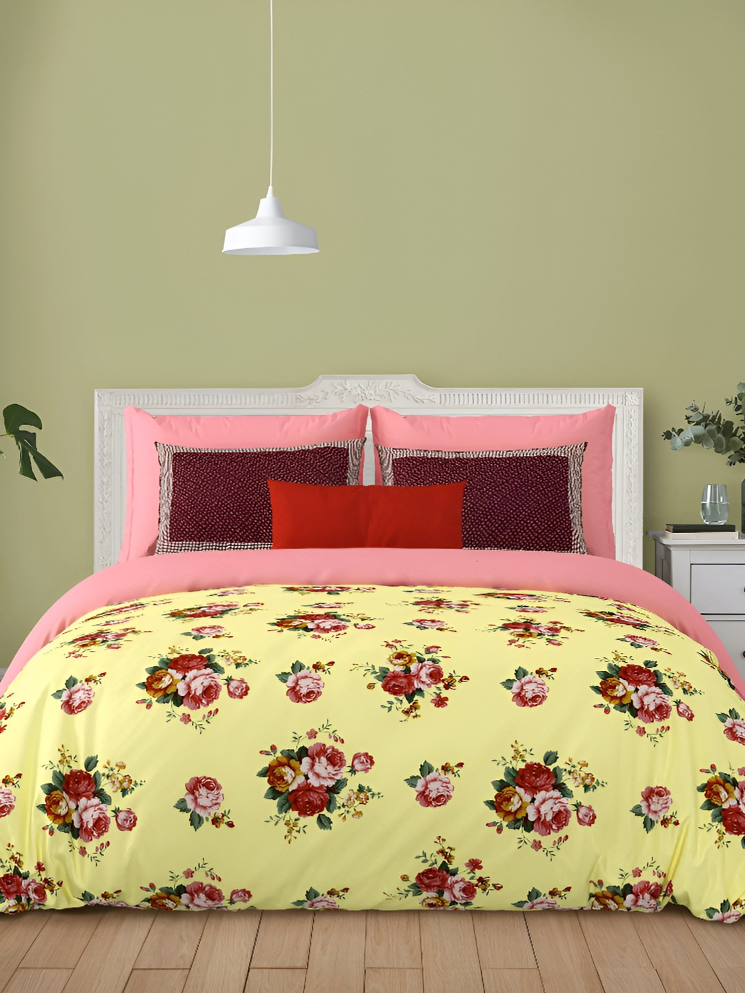 

LIVING ROOTS Super King Size Jaipur Block Print Cotton Double Bedsheet & 2 Pillow Covers, Yellow