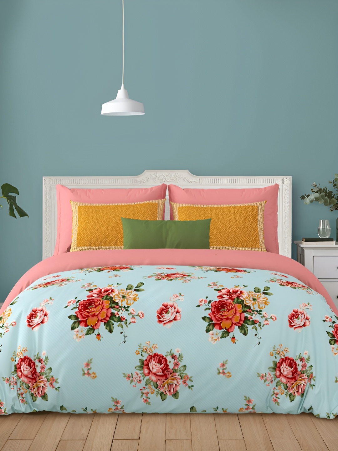 

LIVING ROOTS Super King Size Jaipur Block Print Cotton Double Bedsheet & 2 Pillow Covers, Blue