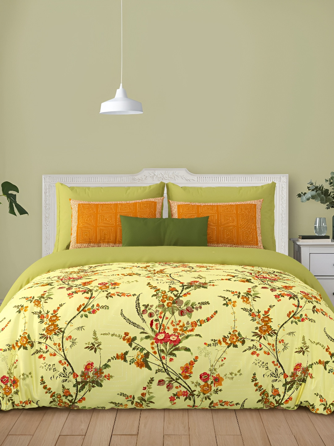 

LIVING ROOTS Super King Size Jaipur Block Print Cotton Double Bedsheet & 2 Pillow Covers, Yellow