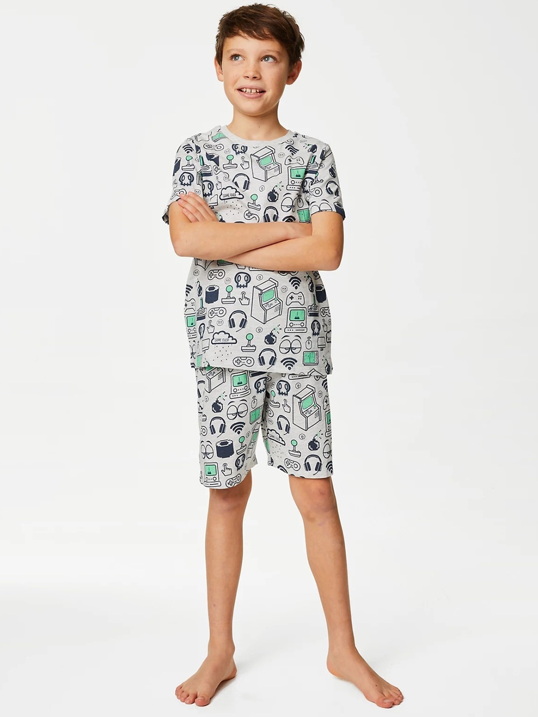 

Marks & Spencer Boys Conversational Printed Pure Cotton Night suit, Grey