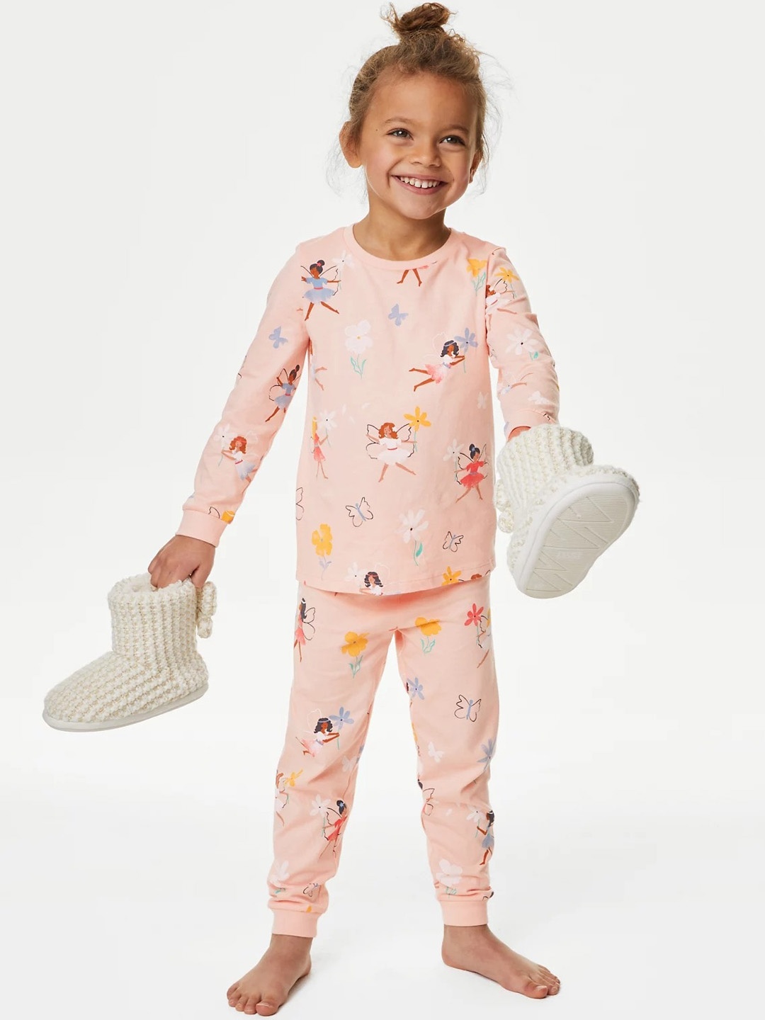 

Marks & Spencer Girls Graphic Printed Pure Cotton Night suit, Pink